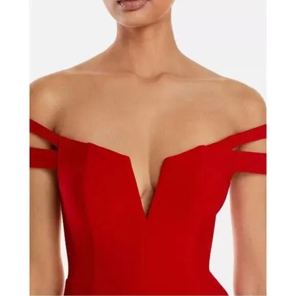 Aqua Women's Red Sweetheart Double-Strap Off-the-Shoulder Gown Dress Size 4 - Picture 2 of 7
